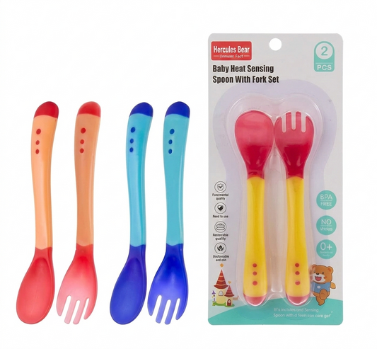2pcs/set Temperature Sensing Spoon Fork For Baby